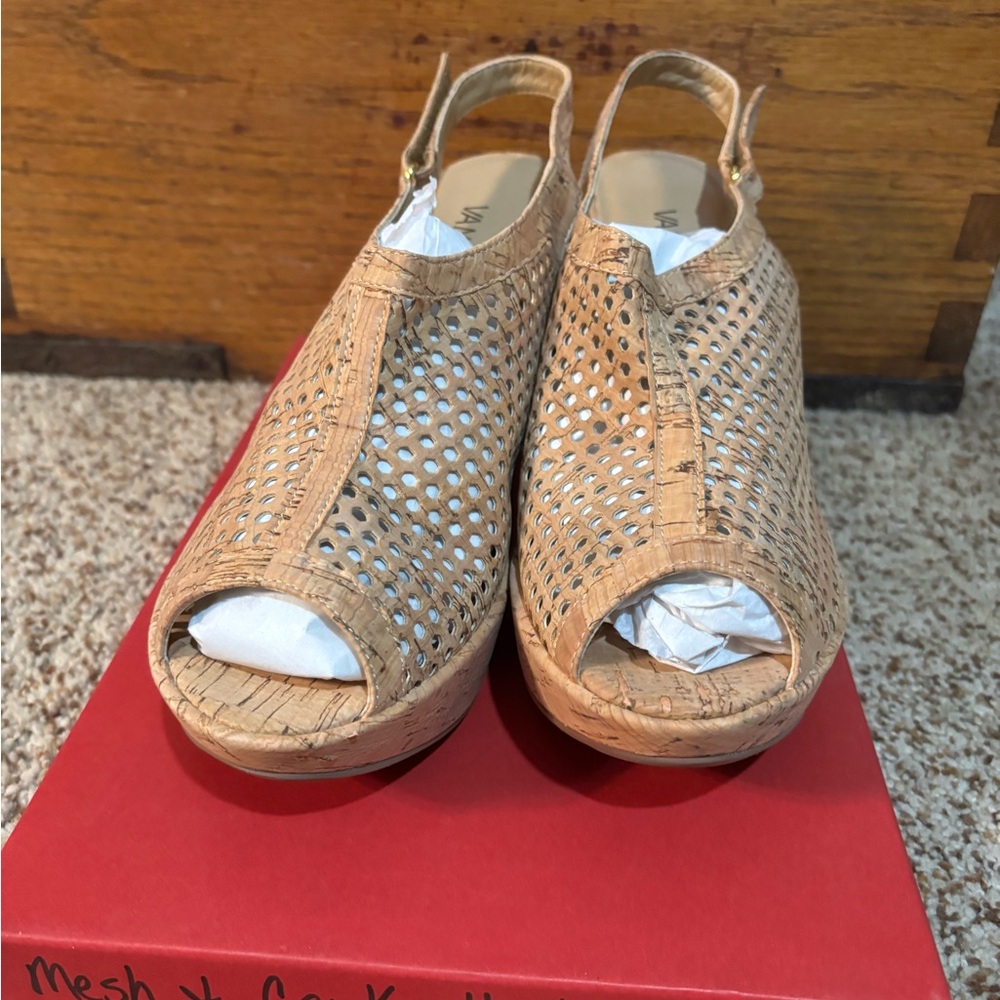 Never been worn Vaneli Cork Peep-Toe Wedges